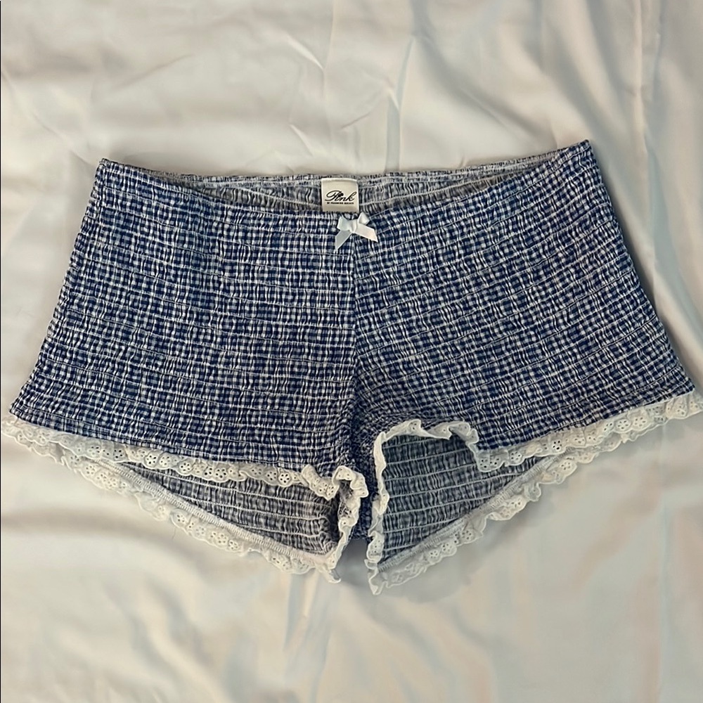 Frankie's Bikinis Blue and White Checkered Booty Shorts
